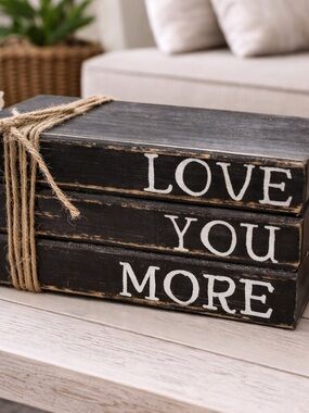 Rustic 'Love You More' Black Decorative Wood Book Set